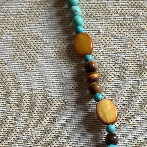BLUE TURQUOISE TIGER EYE HAND MADE NECKLACE - Picture 6 of 11